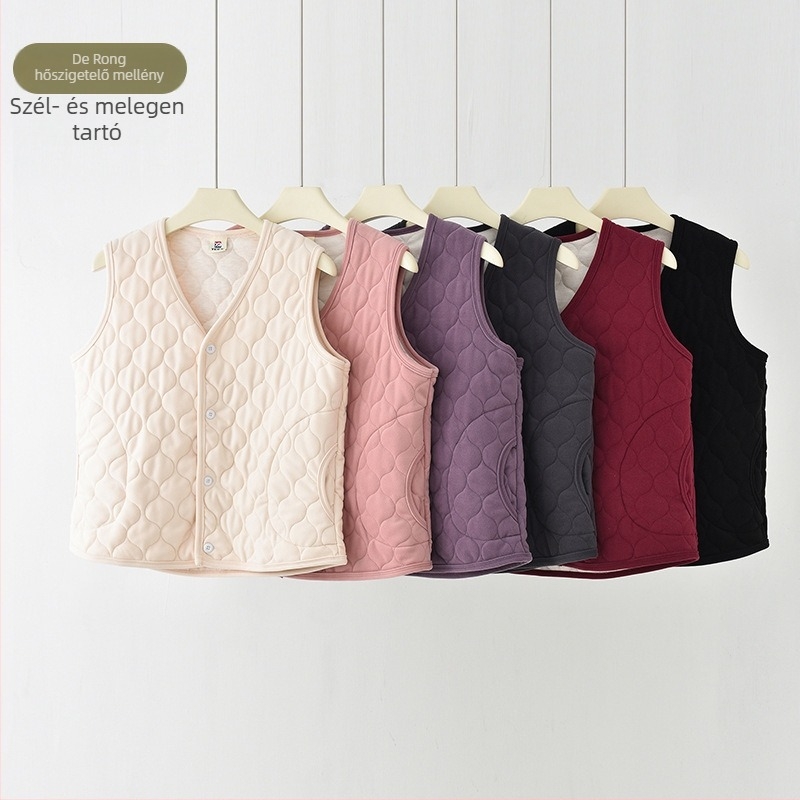 Téli mellény fleece-béléses, pamut töltettel, V-nyakú, karcsú szabás