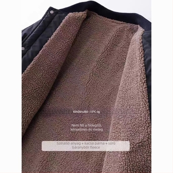 Férfi téli pamuttal bélelt kabát, töltet Silk-cotton, fleece bélés, lazán szabott, egysoros gombolás, kapucni nélküli
