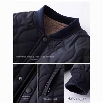 Férfi téli pamuttal bélelt kabát, töltet Silk-cotton, fleece bélés, lazán szabott, egysoros gombolás, kapucni nélküli