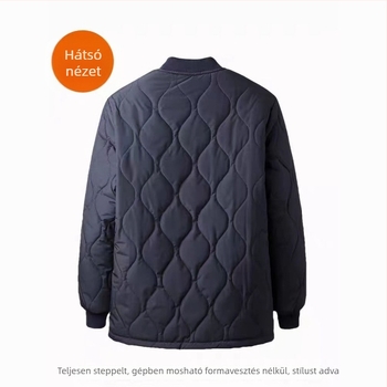 Férfi téli pamuttal bélelt kabát, töltet Silk-cotton, fleece bélés, lazán szabott, egysoros gombolás, kapucni nélküli