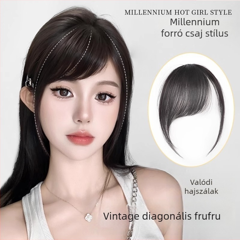 Francia stílusú frufru paróka – természetes haj, könnyű, varrat nélküli, kézzel készített, modell W-L79
