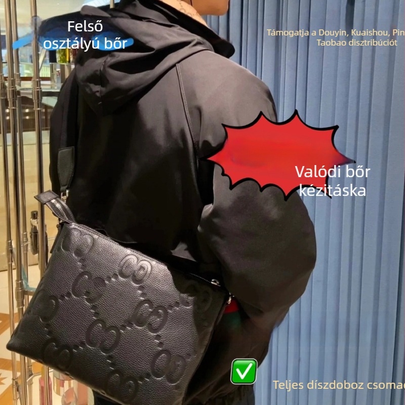 Férfi clutch táska valódi marhabőrből, váll- és keresztpánttal, stílusos és sokoldalú, nagy kapacitású