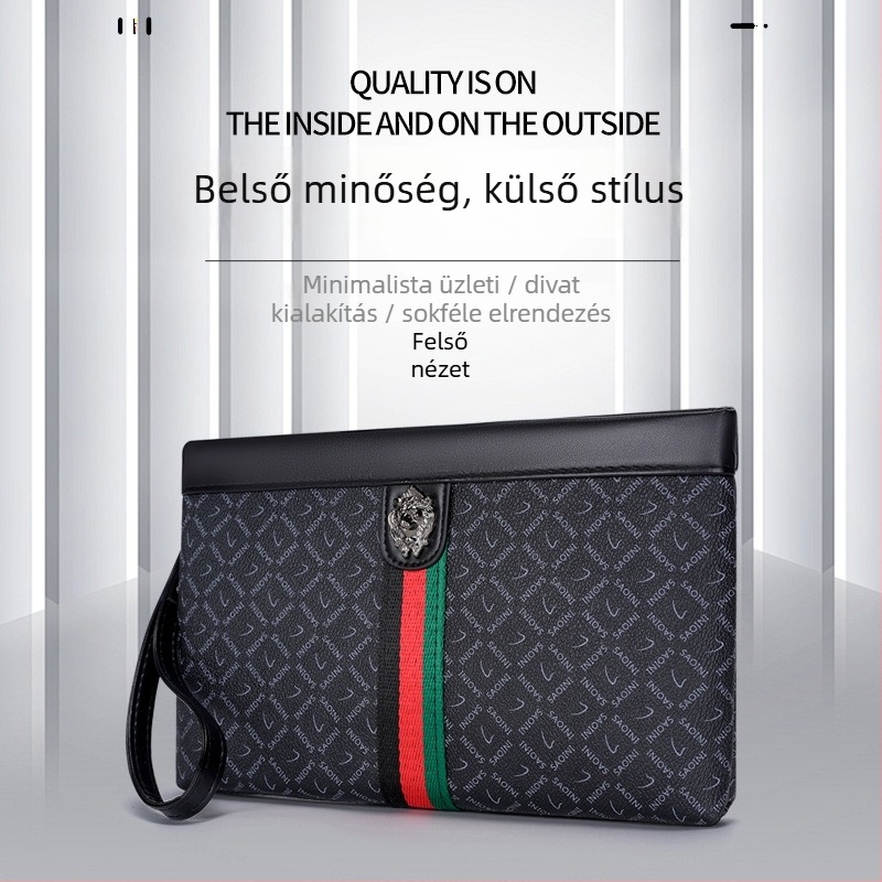 Férfi PU clutch táska, vízálló, betű mintázat, poliészter bélés, üzleti útra