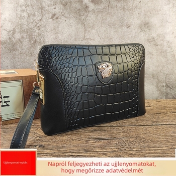 Férfi bőr clutch kézben tartható, intelligens ujjlenyomat-nyitással, vízálló és tolvajvédett, geometrikus mintázat