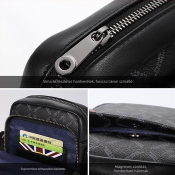 Férfi crossbody táska - PVC anyag, vízálló, csíkos mintázat, bélés valódi bőrrel, üzleti utazásokhoz