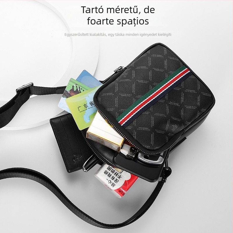 Férfi crossbody táska - PVC anyag, vízálló, csíkos mintázat, bélés valódi bőrrel, üzleti utazásokhoz