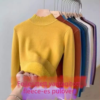 Kötött pulóver fleece béléses, rendkívül vastag, magas gallér, hosszú ujjú, egyszínű