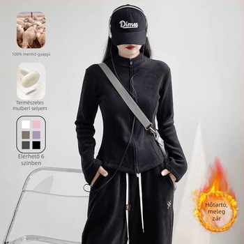 Polár dzseki kapucnival, csíkos mintával, poliészter bélés