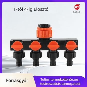 Lexia Kerti víz elosztó négy kimenettel és kapcsolóval, bemenet 1, kimenet 4, kültéri öntözéshez