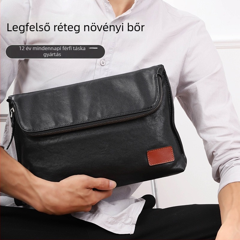 Férfi kereszttáska üzleti célú használathoz valódi bőrből, első osztályú marhabőrből, vízálló, ultrakönnyű, kopásálló