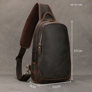 Férfi mellkas-táska valódi bőrből, nagy kapacitású, crossbody stílus (Anyag: valódi bőr; Első réteg tehénbőrből; Kopásállóság; Belső: poliészter-pamut; Modell: 9452)