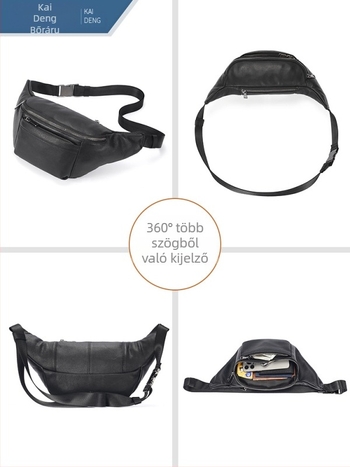 Kayden Leather férfi deréktáska valódi bőrből, egyszínű kialakítás, telefont és tabletet tartó rekesz, lélegző, antibakteriális, kopásálló élvédő, poliészter bélés