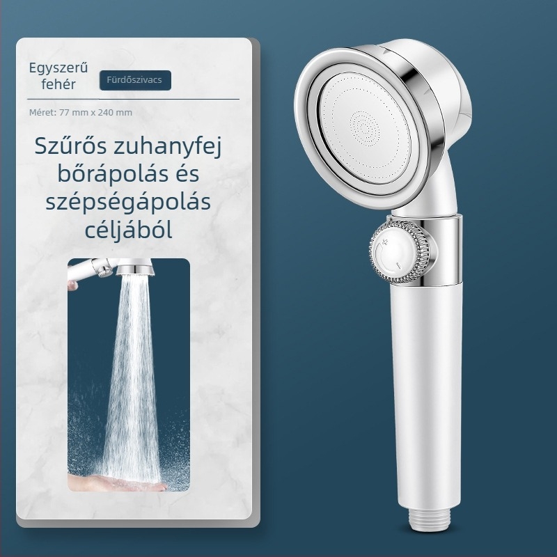 Egyrészes, hét sebességű kézi zuhanyfej, ABS anyag, falra szerelt, eső funkció
