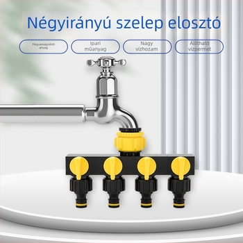 Négyutas víz elosztó szeleppel és gyorscsatlakozóval, bemenet 1, kimenet 4, mezőgazdasági öntözéshez
