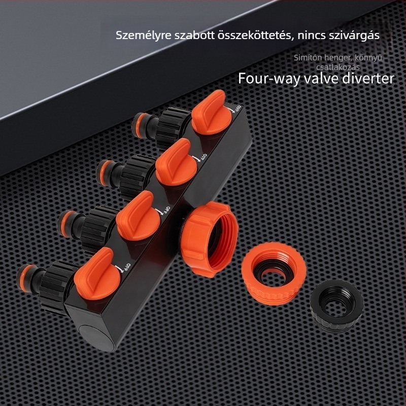 Négyutas víz elosztó szeleppel és gyorscsatlakozóval, bemenet 1, kimenet 4, mezőgazdasági öntözéshez