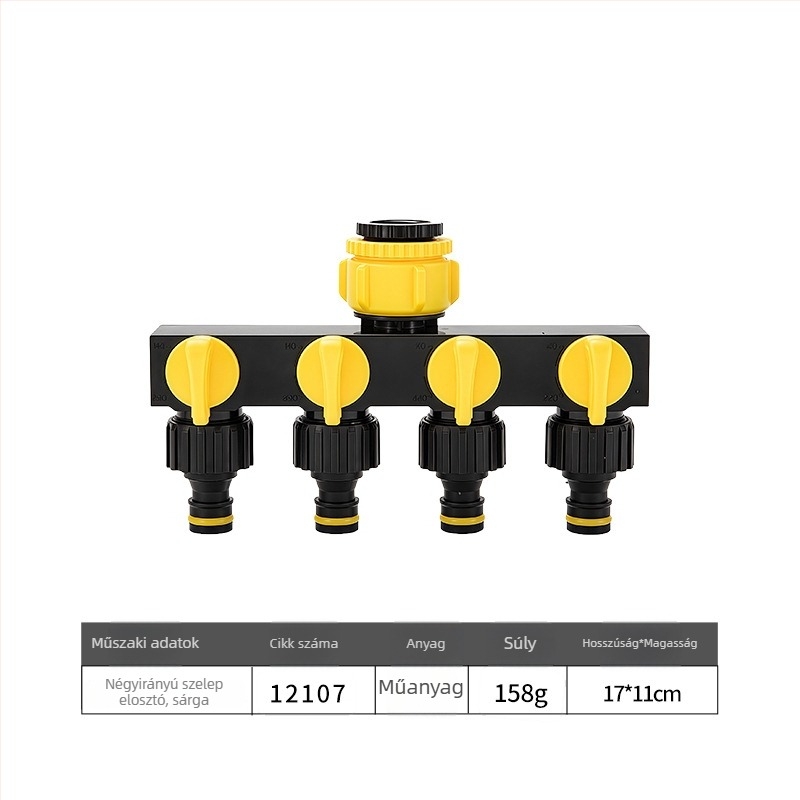 Négyutas víz elosztó szeleppel és gyorscsatlakozóval, bemenet 1, kimenet 4, mezőgazdasági öntözéshez