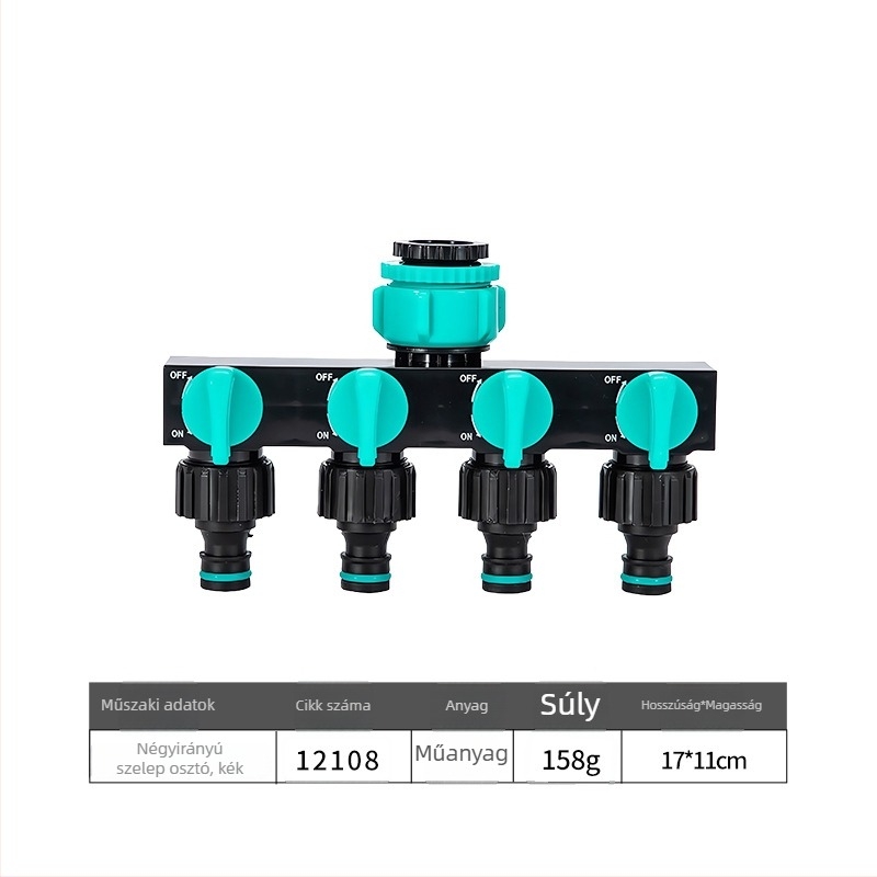 Négyutas víz elosztó szeleppel és gyorscsatlakozóval, bemenet 1, kimenet 4, mezőgazdasági öntözéshez
