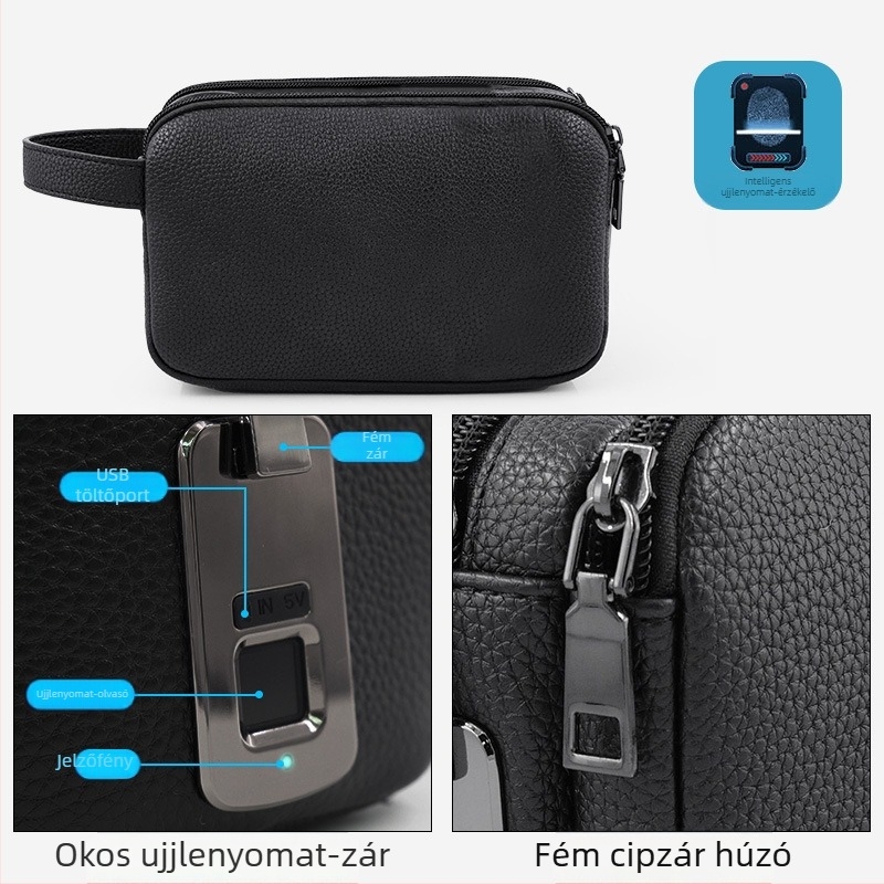 Férfi PU clutch anti-lopás védelemmel, vízálló és kopásálló, belső nylon bélés