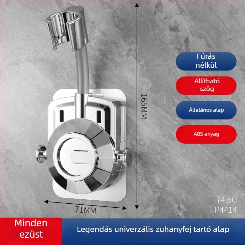 Zuhanyfej tartó, univerzális, fúrás nélküli, szívókorong, állítható alap, ABS