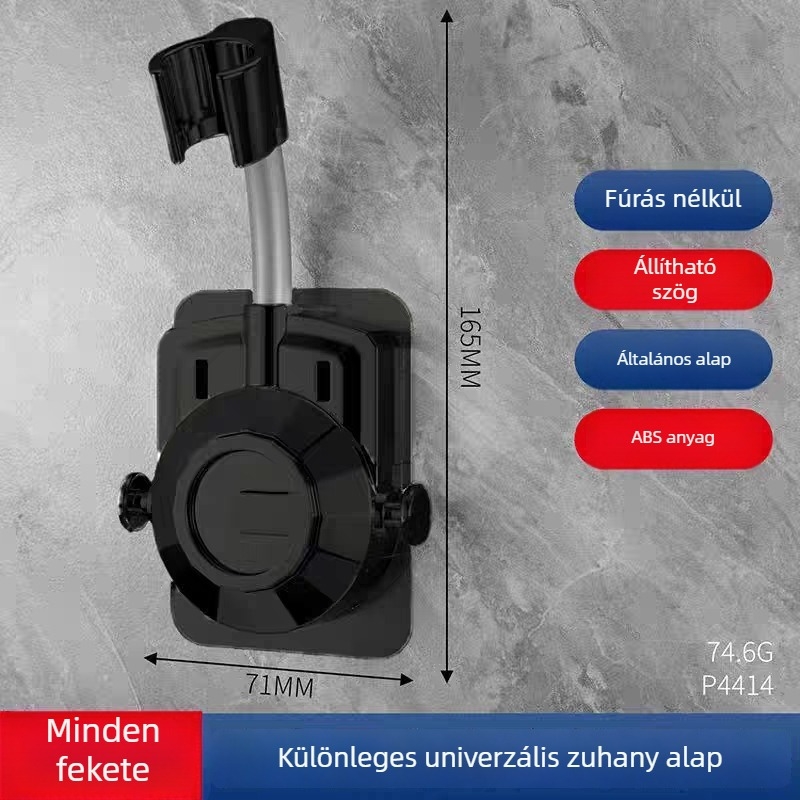 Zuhanyfej tartó, univerzális, fúrás nélküli, szívókorong, állítható alap, ABS