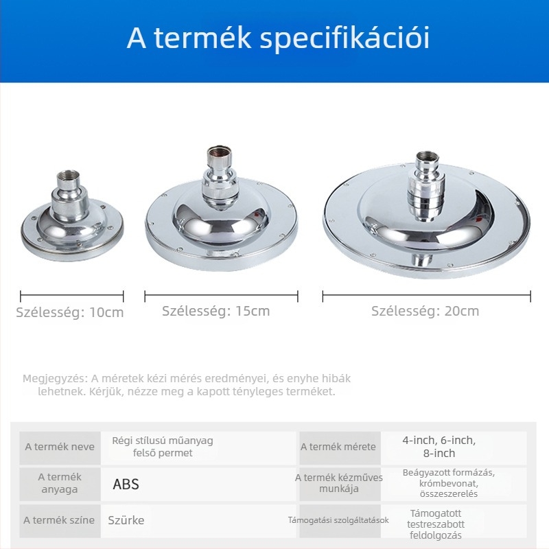 Zuhanyfej ABS műanyagból, krómozott felülettel, felső permetezés, kerek kialakítás, modell SW-3021/3008-6/3008-8
