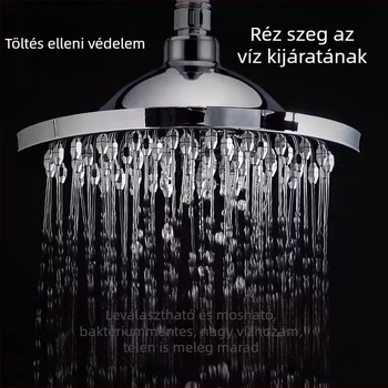 Rozsdamentes acélból készült zuhanyfej felső szórással, esős üzemmóddal, nagy furatok a víz elakadása elleni védelemre, csavaros csatlakozás, max. 100°C, névleges nyomás 1.0 MPa
