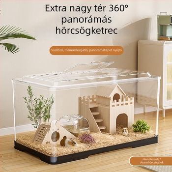 Hamsterketrec — téglalap alakú műanyag ketrec, szellőző, hordozható, könnyen tisztítható.