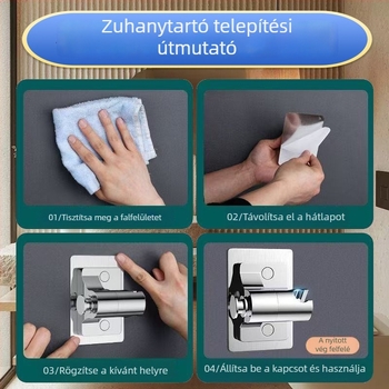 Állítható zuhanytartó, fúrás nélküli falra szerelhető, 360°-os forgó fej tartó