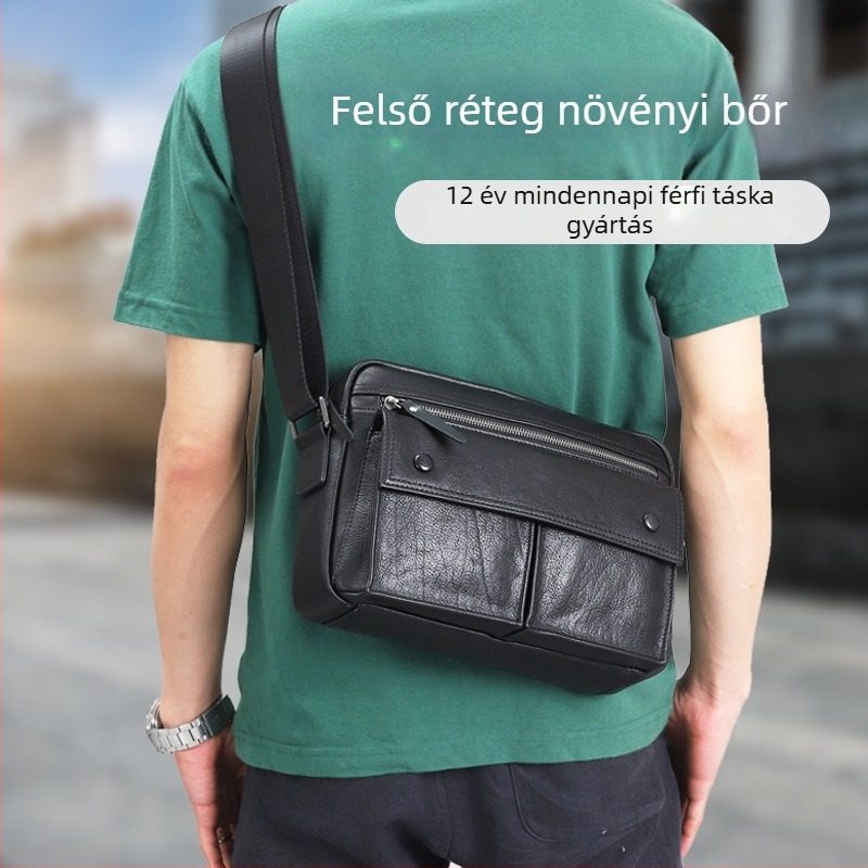 Férfi keresztpántos bőrtáska, valódi bőrből, növényi pácolt bőr, üzleti utak stílus, kopásálló, 8 hüvelykes laptophoz