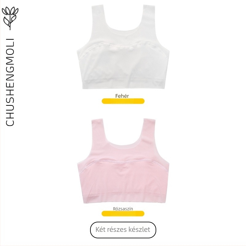 Lányok edzőmelltartója 9–13 éveseknek, nylon anyagból, spandex bélés, teljes kosár, ultra vékony formázott kosár, fix dupla vállpántok, légáteresztő és kényelmes.