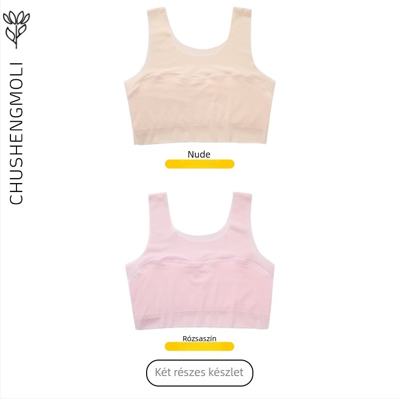 Lányok edzőmelltartója 9–13 éveseknek, nylon anyagból, spandex bélés, teljes kosár, ultra vékony formázott kosár, fix dupla vállpántok, légáteresztő és kényelmes.