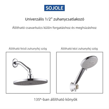 Zuhanyszög-állító adapter, 135° könyök, cinkötvözet, elektroplakálás, forgó csatlakozás, hőmérséklet-szabályozás