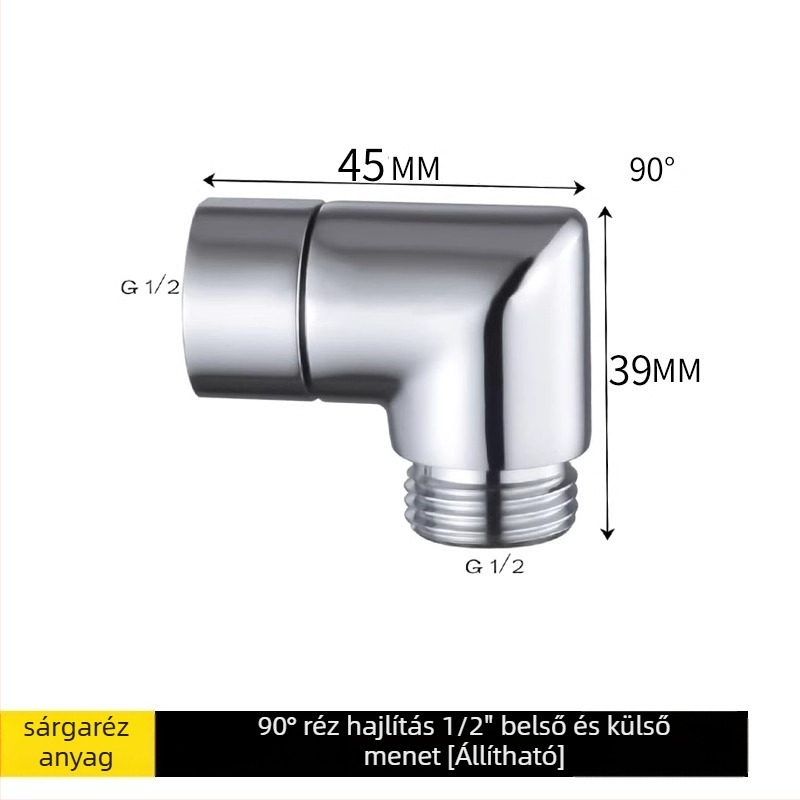 Zuhanyszög-állító adapter, 135° könyök, cinkötvözet, elektroplakálás, forgó csatlakozás, hőmérséklet-szabályozás