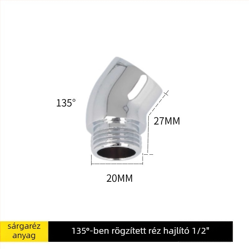 Zuhanyszög-állító adapter, 135° könyök, cinkötvözet, elektroplakálás, forgó csatlakozás, hőmérséklet-szabályozás