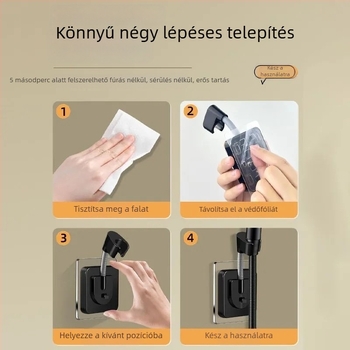 Zuhanyfej tartó, fúrás nélküli, ABS anyag, univerzális négypontos interfész