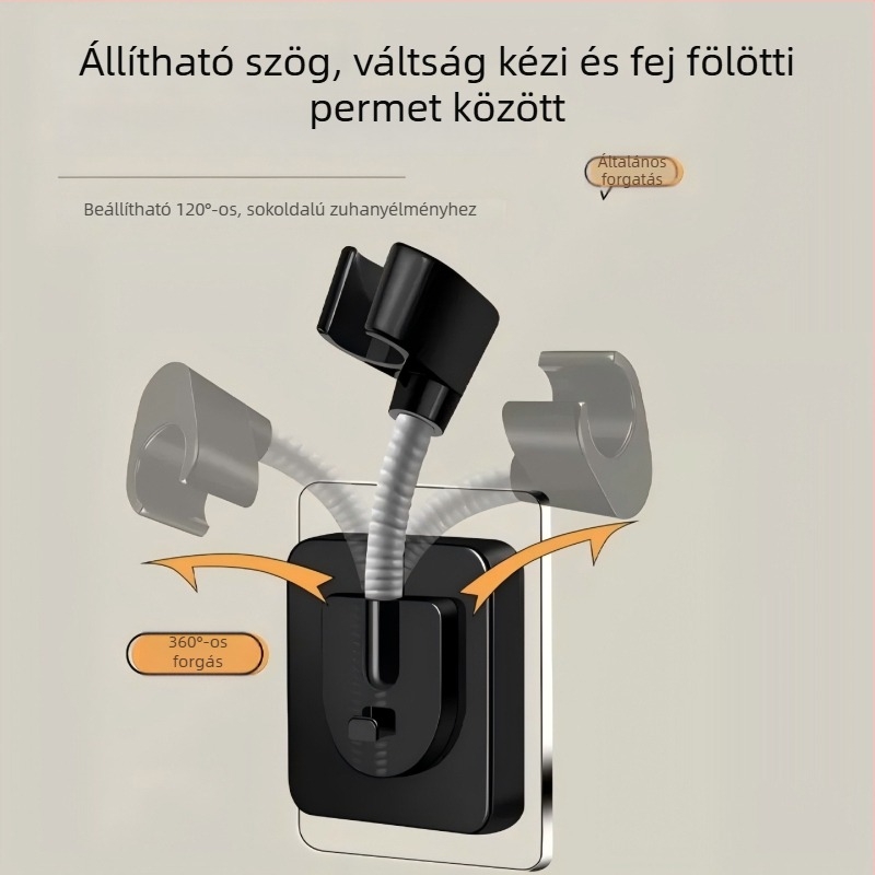 Zuhanyfej tartó, fúrás nélküli, ABS anyag, univerzális négypontos interfész