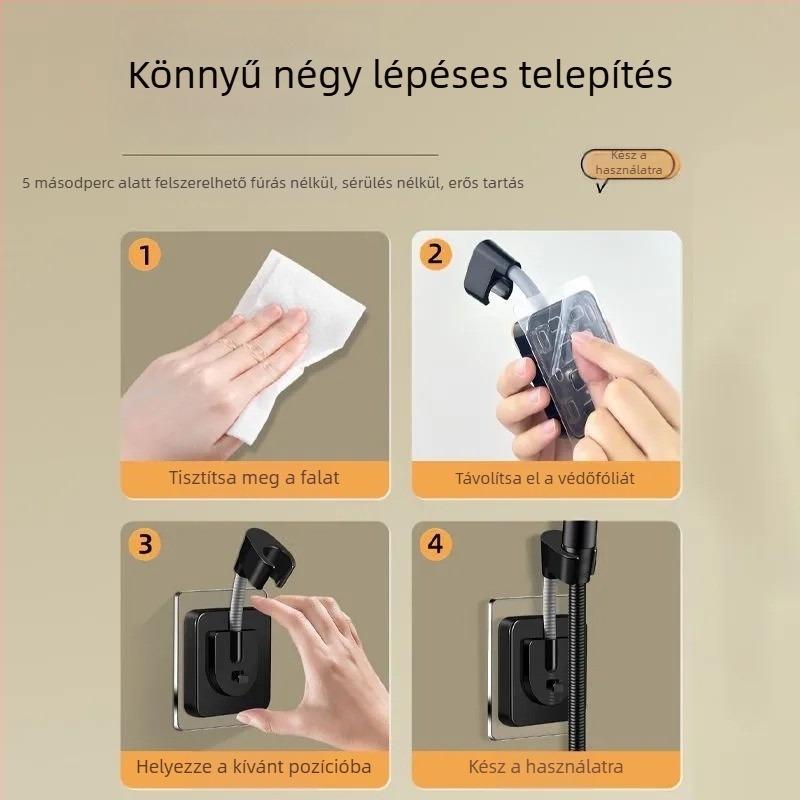 Zuhanyfej tartó, fúrás nélküli, ABS anyag, univerzális négypontos interfész