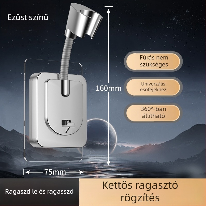 Zuhanyfej tartó, fúrás nélküli, ABS anyag, univerzális négypontos interfész