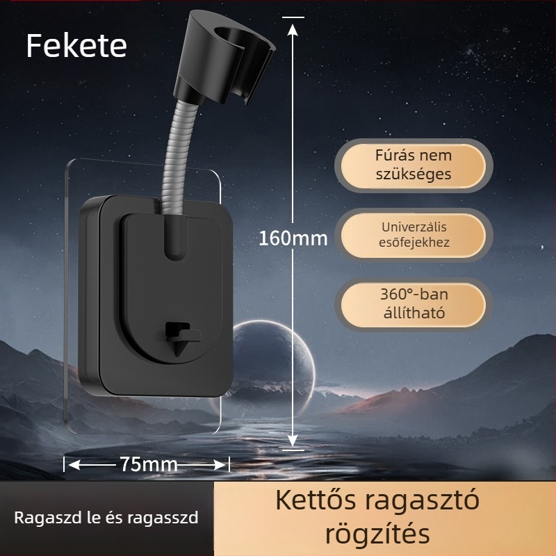 Zuhanyfej tartó, fúrás nélküli, ABS anyag, univerzális négypontos interfész