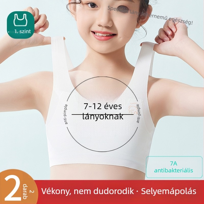 Lányoknak készült melltartó-vest nylonból, teljes kosár, vékony formázott kosár, 9–13 év, rögzített dupla vállpánt, viszkóz bélés