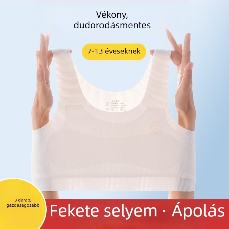 Lányoknak készült melltartó-vest nylonból, teljes kosár, vékony formázott kosár, 9–13 év, rögzített dupla vállpánt, viszkóz bélés