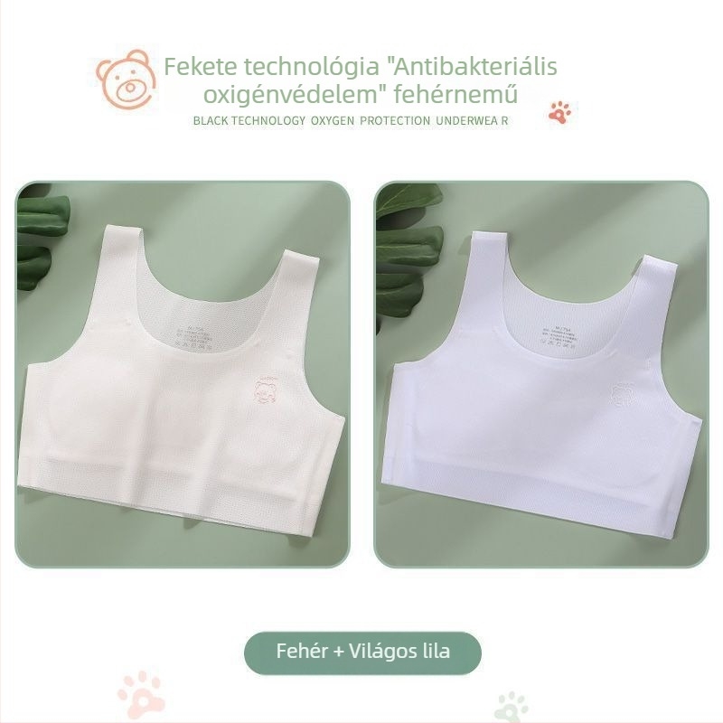 Lányoknak készült melltartó-vest nylonból, teljes kosár, vékony formázott kosár, 9–13 év, rögzített dupla vállpánt, viszkóz bélés