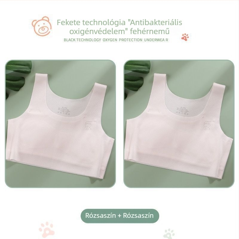 Lányoknak készült melltartó-vest nylonból, teljes kosár, vékony formázott kosár, 9–13 év, rögzített dupla vállpánt, viszkóz bélés