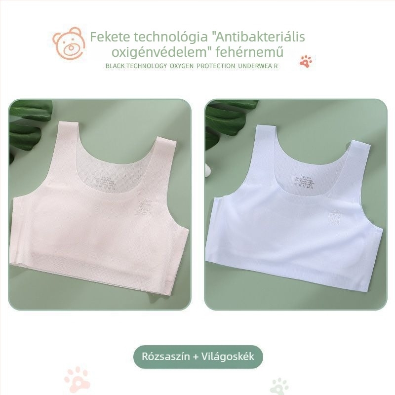 Lányoknak készült melltartó-vest nylonból, teljes kosár, vékony formázott kosár, 9–13 év, rögzített dupla vállpánt, viszkóz bélés