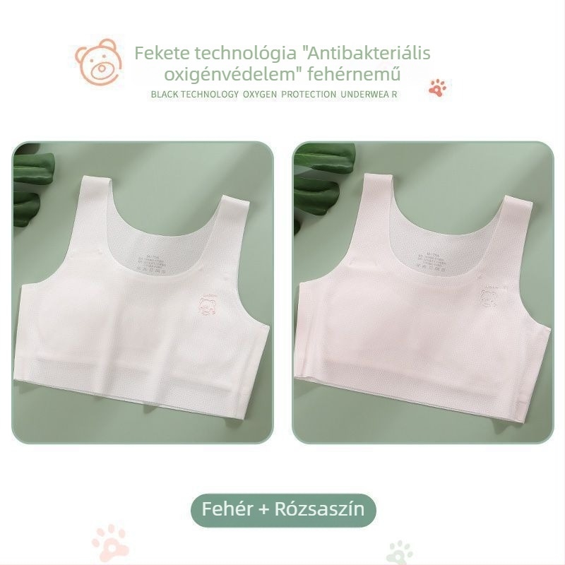 Lányoknak készült melltartó-vest nylonból, teljes kosár, vékony formázott kosár, 9–13 év, rögzített dupla vállpánt, viszkóz bélés