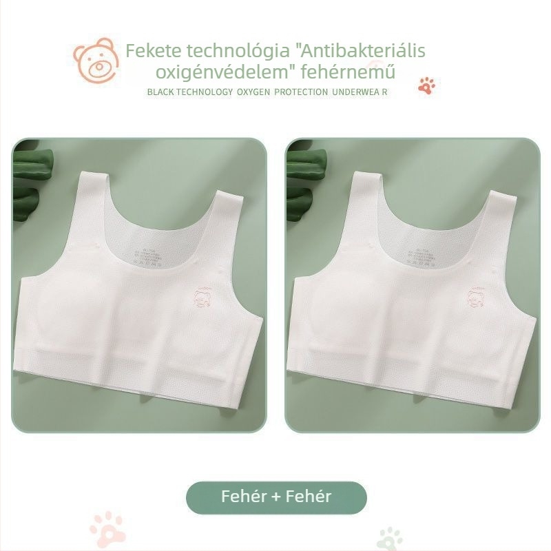 Lányoknak készült melltartó-vest nylonból, teljes kosár, vékony formázott kosár, 9–13 év, rögzített dupla vállpánt, viszkóz bélés