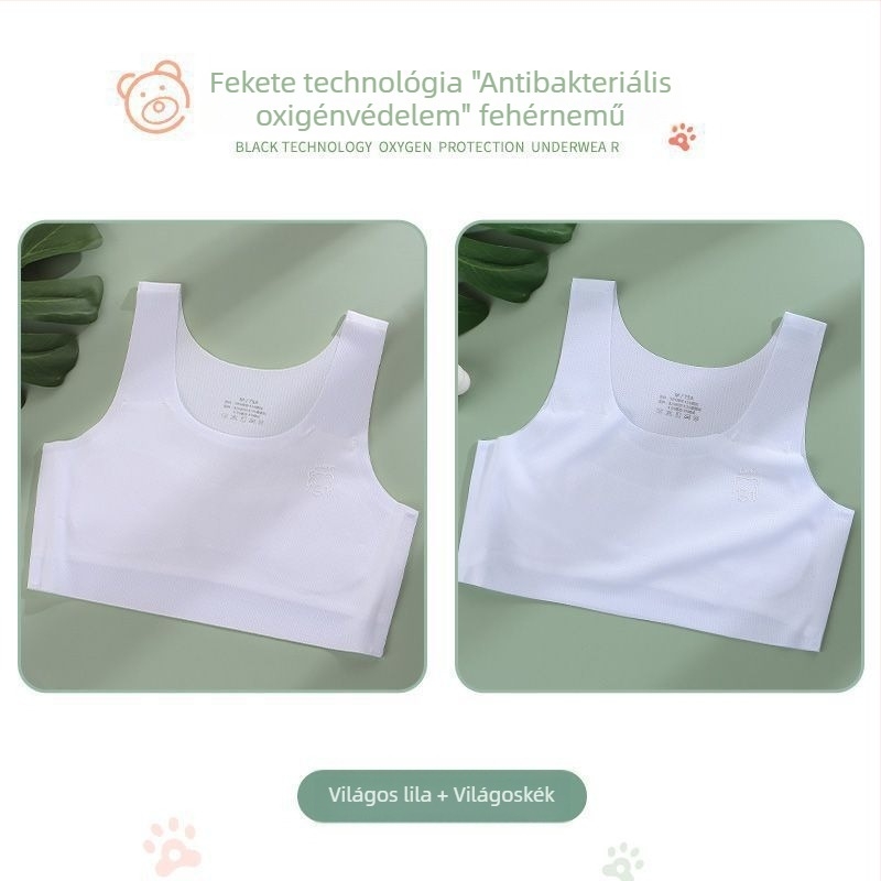 Lányoknak készült melltartó-vest nylonból, teljes kosár, vékony formázott kosár, 9–13 év, rögzített dupla vállpánt, viszkóz bélés