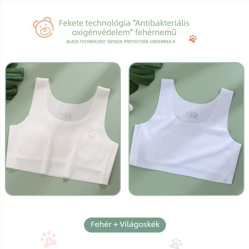 Lányoknak készült melltartó-vest nylonból, teljes kosár, vékony formázott kosár, 9–13 év, rögzített dupla vállpánt, viszkóz bélés