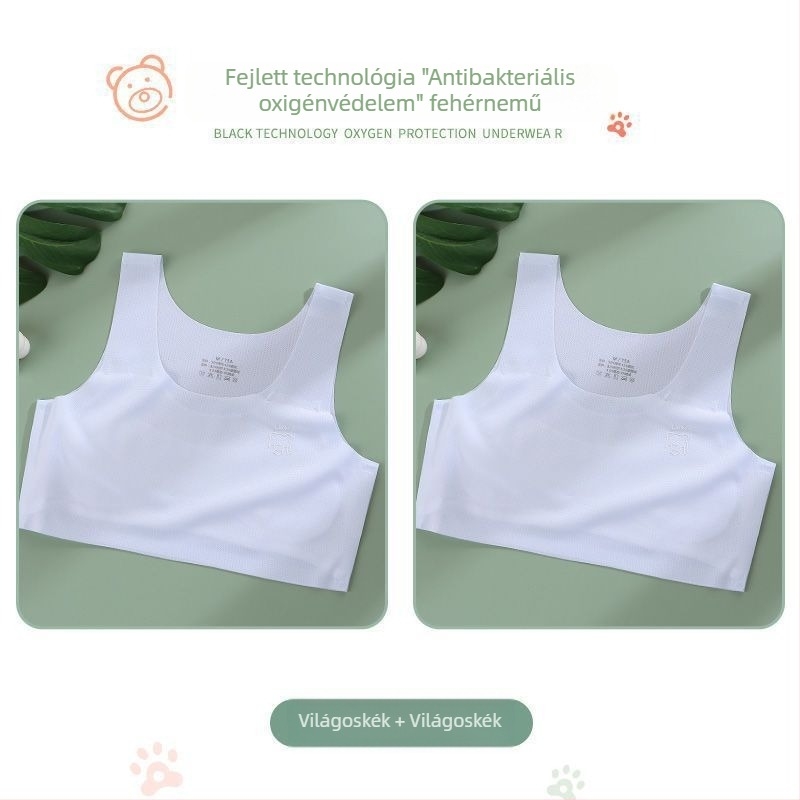 Lányoknak készült melltartó-vest nylonból, teljes kosár, vékony formázott kosár, 9–13 év, rögzített dupla vállpánt, viszkóz bélés