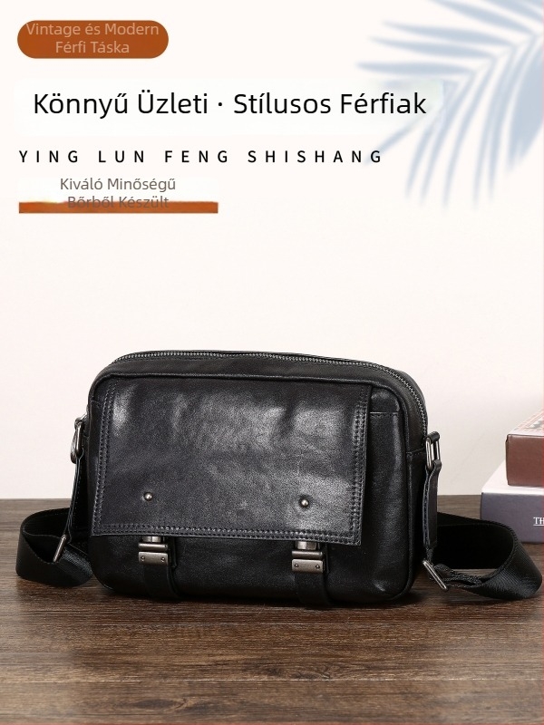 Férfi válltáska valódi bőrből, felső réteg marhabőrből, 9 hüvelykes laptophoz, vízálló, bővíthető